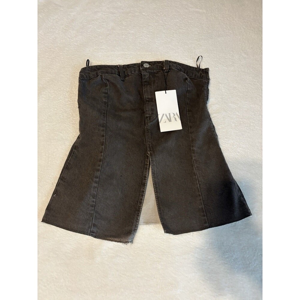 Zara Denim Corset Top Black Sz Lg NWT